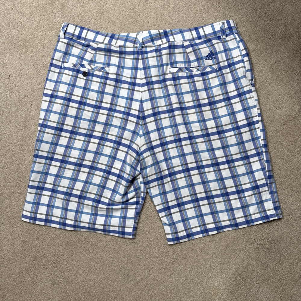 Adidas Shorts Mens Blue & White  Plaid Flat Front Golf Chino Casual. Size 40 - Picture 7 of 8